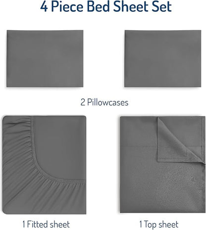 Degrees of Comfort Queen Sheet Set for Air Mattress – 4-Piece Bedding Sets, Extra Deep Pocket Fitted Sheet up to 22”, Dual Side Storage Pockets, Soft, Breathable & Wrinkle-Free, Grey