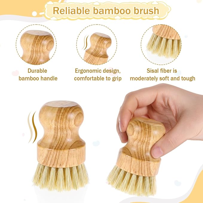 10 Packs Bamboo Dish Scrub Brushes Natural Dish Scrubber - Image 3