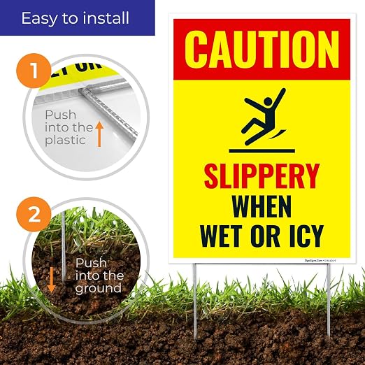 Caution Slippery When Wet or ICY Sign, Double Sided 9x12 Inches, Corrugated - Image 4