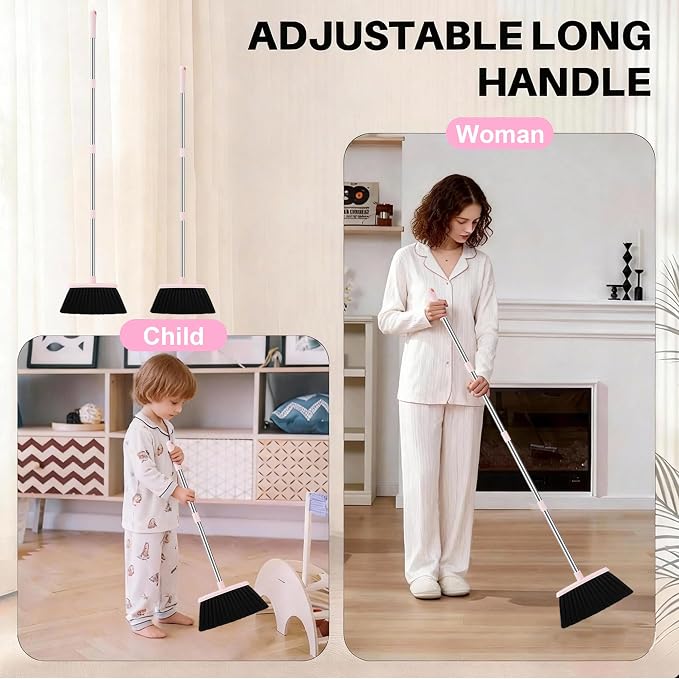 Broom with Dustpan Combo Set, 52-in Adjustable Handles Broom and Dustpan Set - Image 4