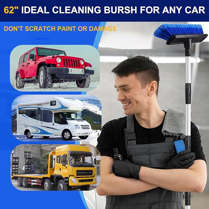 62" Car Wash Brush Mop with Long Handle, House Siding, Extension Aluminum Alloy - Image 4