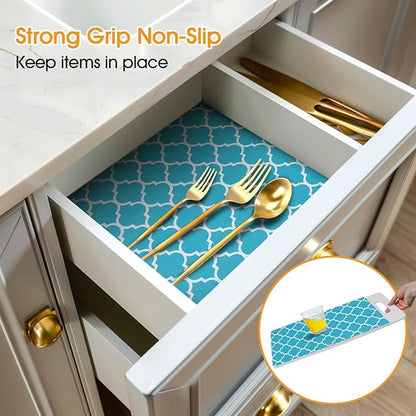 Shelf and Drawer Liner for Kitchen Cabinets Non-Adhesive, Strong Grip Non-Slip Thickened Cabinet Liners for Shelves, Waterproof Mats for Dresser Cupboard, Green/White, 12 in x 20 Feet