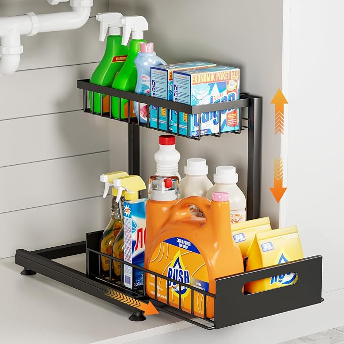Under Sink Organizer Storage 2-Tier Premium Metal Pull-Out Kitchen Cabinet by Saydear