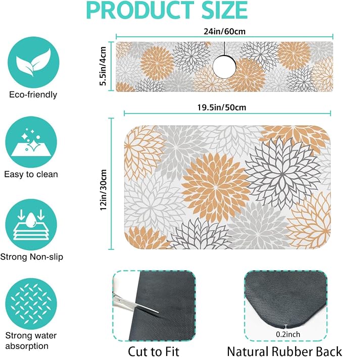 Dish Drying Mat for Kitchen Counter Matt, Super Absorbent Non-slip Rubber Backed - Image 2