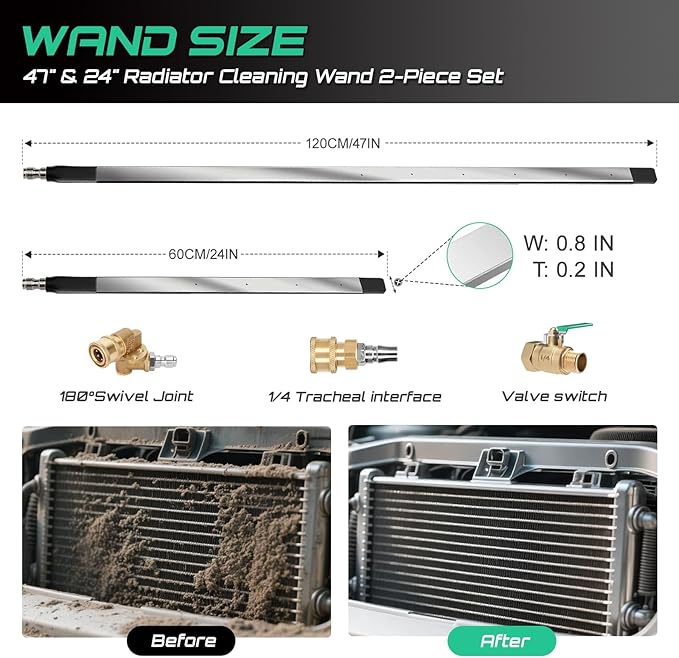 47" & 24" Radiator Cleaning Wand 2-Piece Set, 4500 PSI Stainless Steel Dual - Image 2