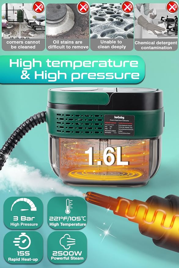 Handheld Steam Cleaner with Handle Control, 1.6L Large Water Tank, 3-Level - Image 4