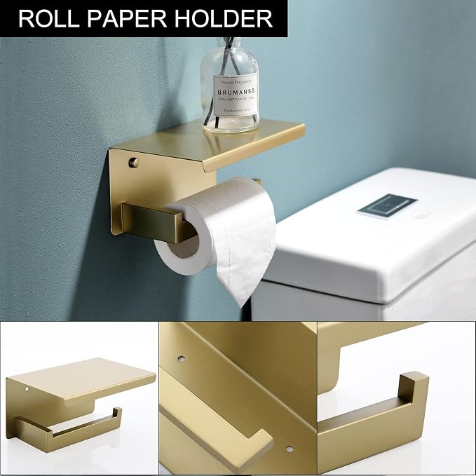 TNOMS 5-Piece Bathroom Hardware Set 23.6 Inch Gold Towel Bar Set Towel Bar - Image 4