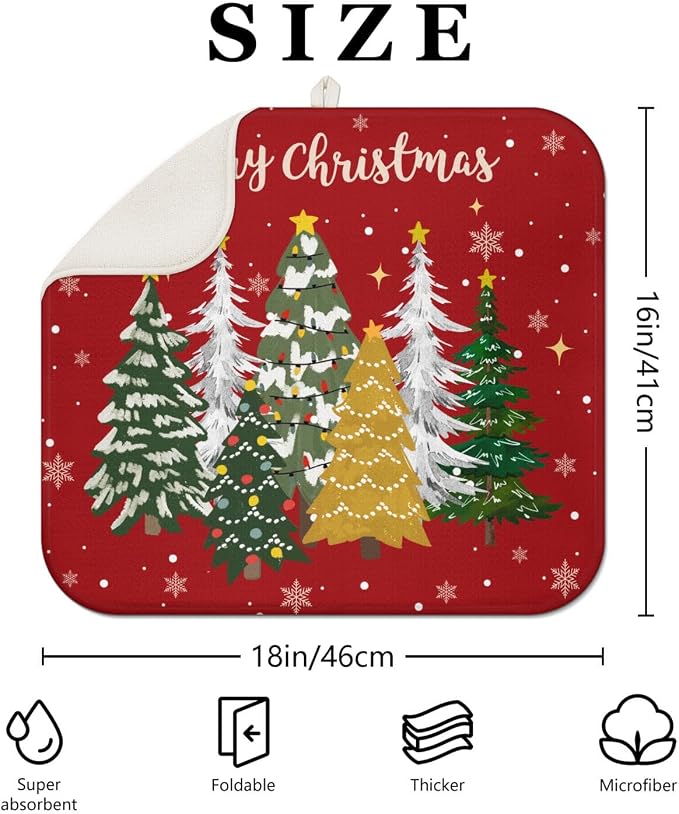 Christmas Kitchen Countertop Dish Drying Mat, Washable Absorbent Countertop - Image 2