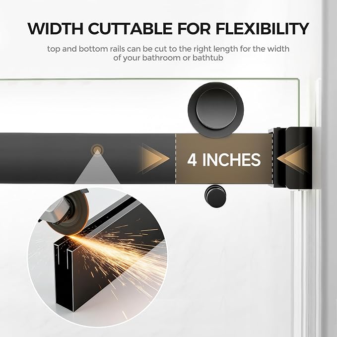 56-60"W x 60"H Frameless Bathtub Shower Door, Double Sliding Tub Shower Glass - Image 3