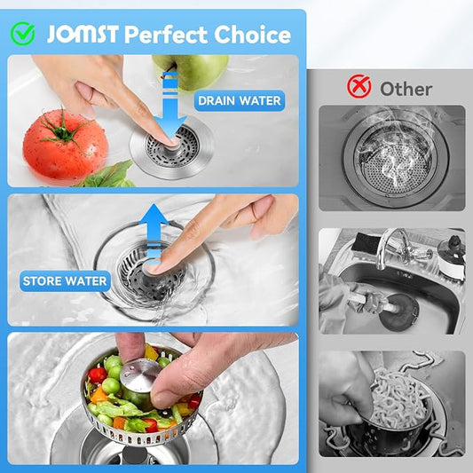 3-in-1 Stainless Steel Kitchen Sink Drain Strainer, JOMST Kitchen Gadget – Fast - Image 2