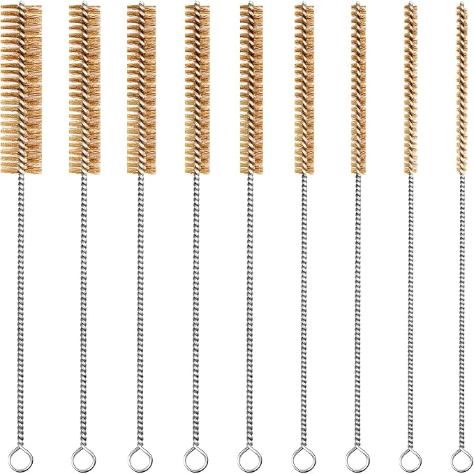 Brass Wire Brush Set 9pcs Tube Cleaning Brush 12" Round Wire Brushes Kit Bore by Unknown