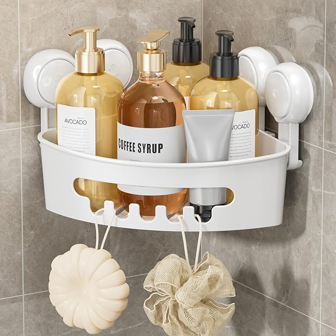 LEVERLOC Corner Shower Caddy Suction Cup, Shower Caddy Basket Powerful Suction by LEVERLOC