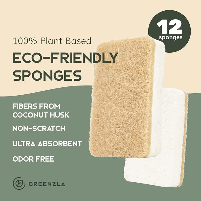 Greenzla Kitchen Sponges, Plant-Based Dish Sponges, Non-Scratch Sisal Hemp - Image 2