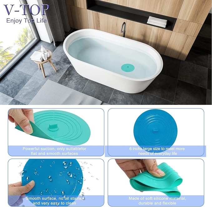 V-TOP Kitchen Drain Strainer Stopper 4 Pack, Universal 6 Inch Silicone Plug - Image 3