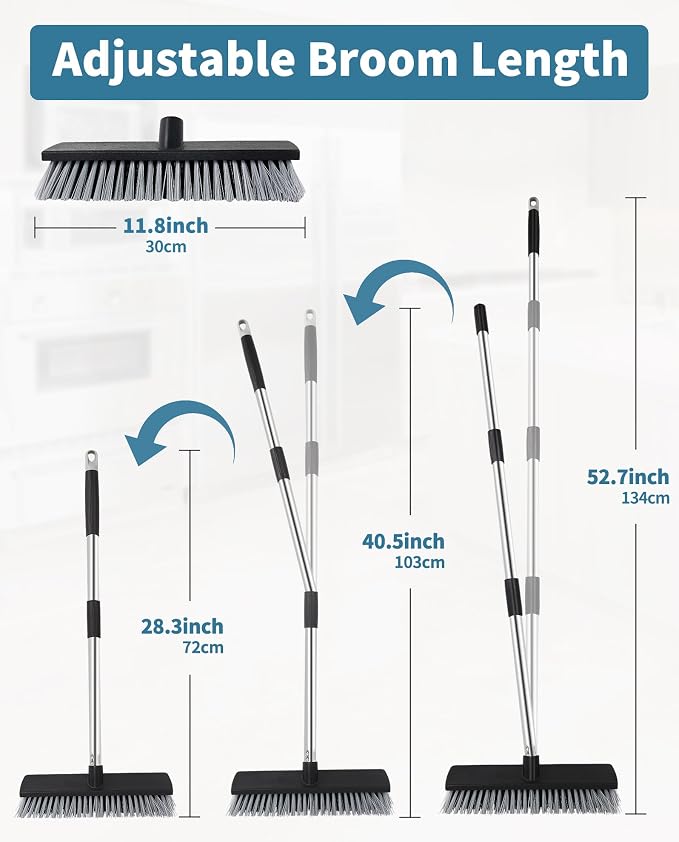 LandHope Hard Bristle Deck Broom Adjustable Long Handle Scrub Brush Heavy Duty - Image 3