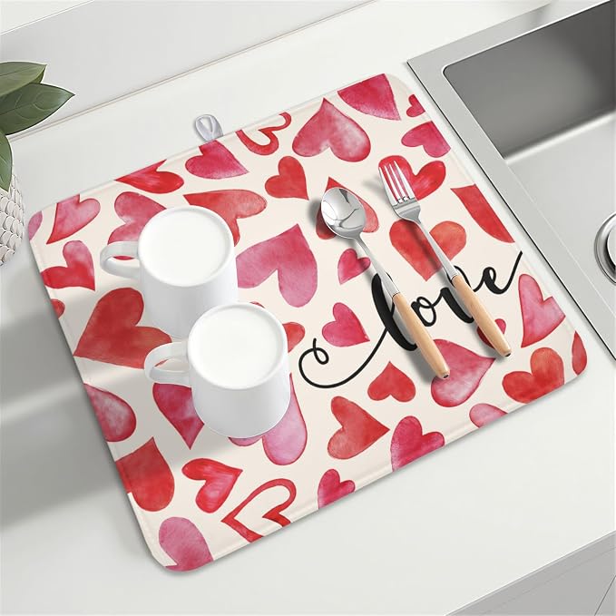 Valentine's Day Dish Drying Mat 16 x 18 Inch Heart Shaped Dish Drying Pad - Image 7