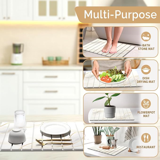 Large Stone Dish Drying Mat for Kitchen Counter, Foldable Water Absorbing - Image 6
