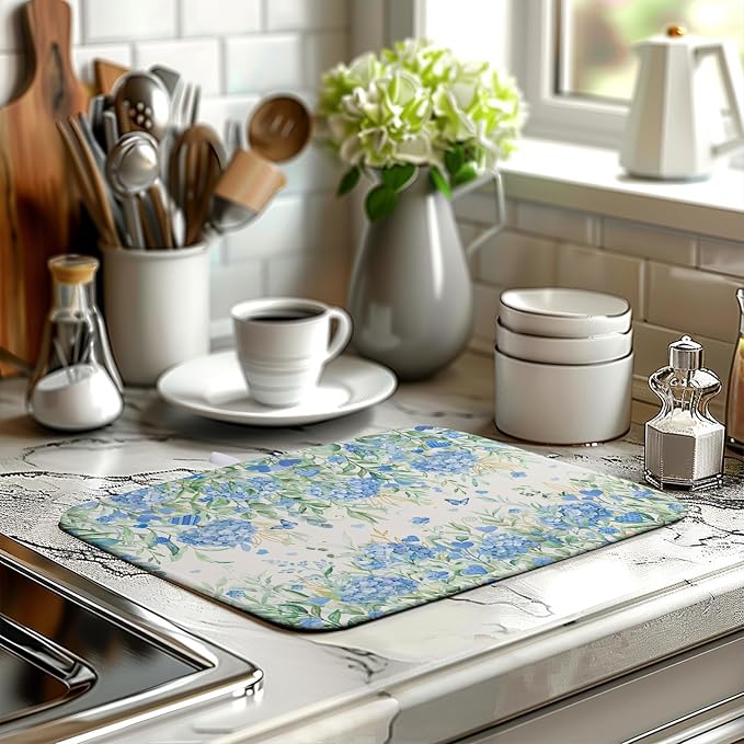 Blue Hydrangea Floral Dish Drying Mat - Image 6