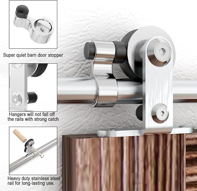 TSMST 7FT Sliding Barn Door Hardware Kit, Top Mount Stainless Steel Heavy Duty - Image 3