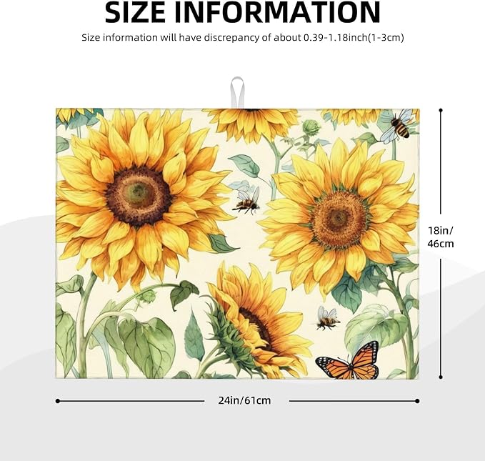Sunflower Dish Drying Mat Highly Absorbent Double-Sided Microfiber - Image 2