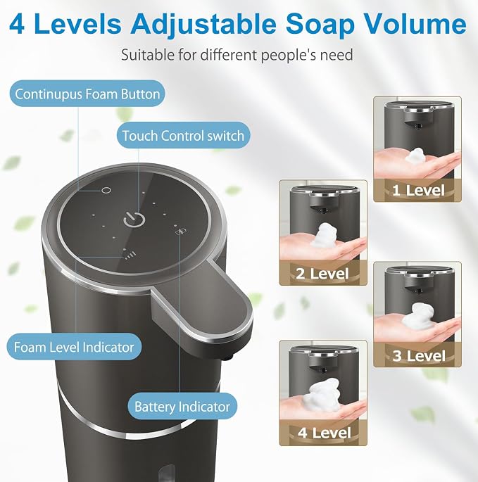 Automatic Foaming Soap Dispenser, 4-Level Adjustable Foam, Wall Mount, USB - Image 3