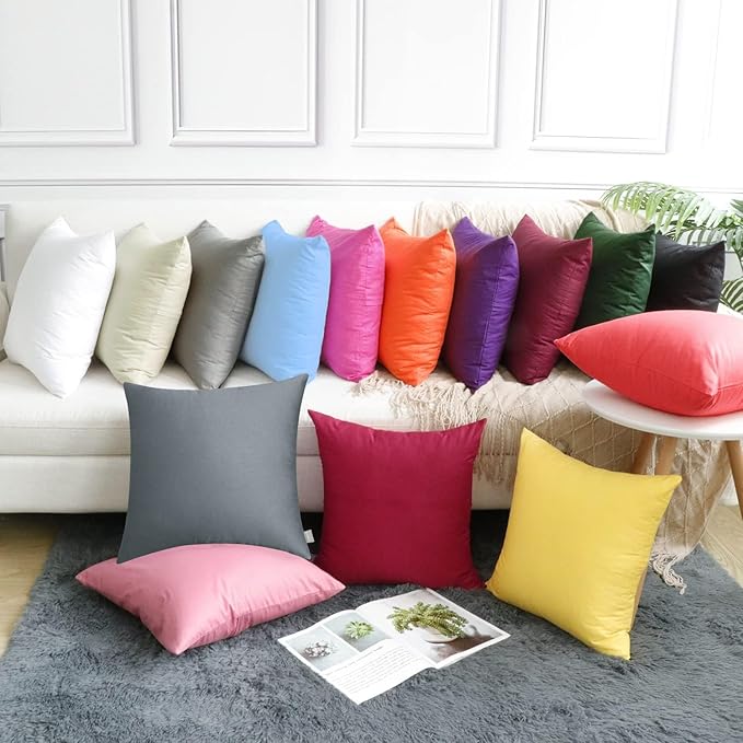 Thmyo 4-Pack 100% Cotton Comfortable Solid Decorative Throw Pillow Case, Square Cushion Cover Pillowcase Sublimation Blank Pillow Covers DIY Throw Pillowcase for Sofa(16x16 inch/ 40x40cm, Dark Grey)