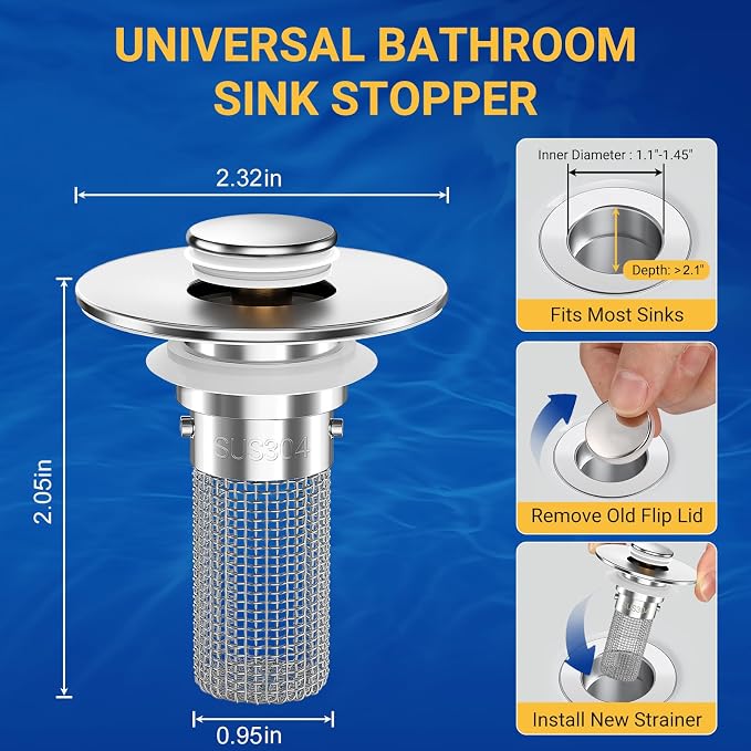 2PCS Bathroom Sink Stopper Strainer, Pop-Up Bathroom Sink Drain Strainer - Image 4