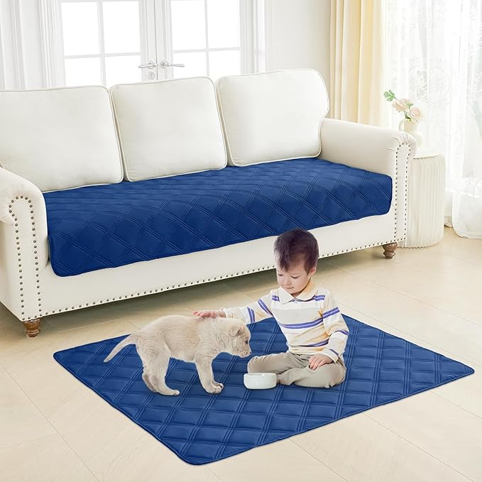 Smiry Waterproof Dog Bed Cover Blanket 40x80, Soft Reversible Pet Blanket, Washable Leakproof Cats Dogs Couch Cover for Sofa, Couch, Furniture, Lattice, Navy/Blue