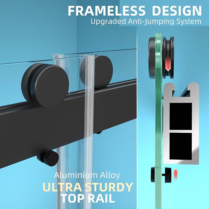 GETPRO Shower Door Frameless 57-60" W x 79" H Double Sliding Bathroom Shower - Image 5