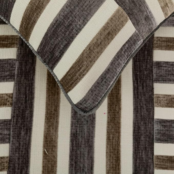 The HomeCentric King/Queen/Twin Beige & Grey Designer King 90"x18" Bed Runner Without Pillow Cover, Patchwork Bed Scarf on Velvet Fabric - Striation