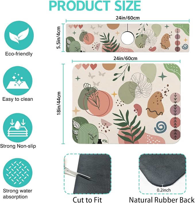 Dish Drying Mat for Kitchen Counter Matt, Super Absorbent Non-slip Rubber Backed - Image 2