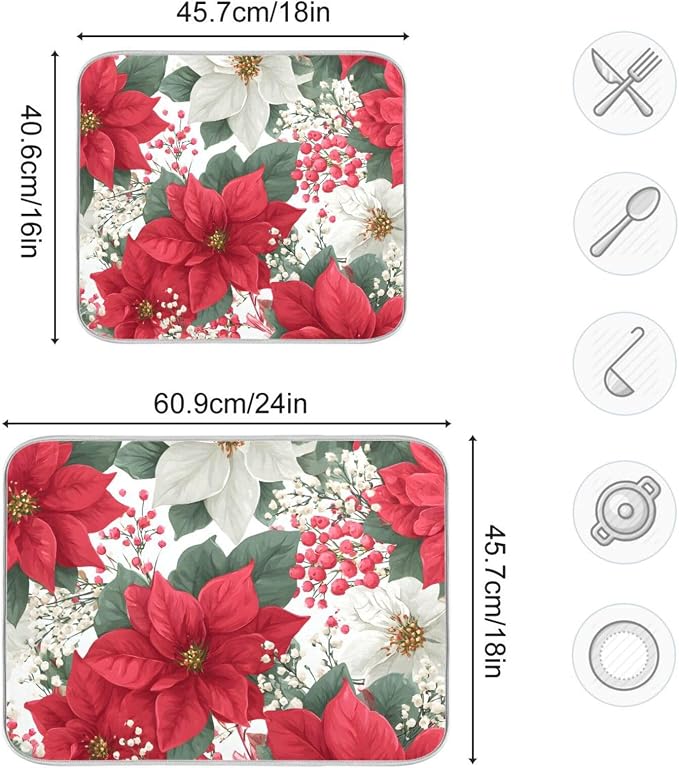 Red Poinsettias and Leaves Dish Drying Mat - Image 3