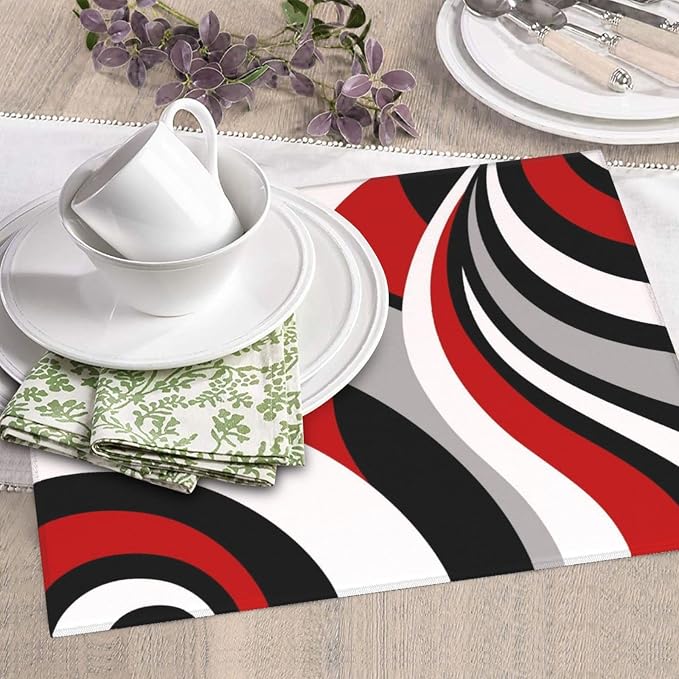 Red Black White and Grey Swirl Microfiber Dish Drying Mats, Absorbent Modern - Image 3
