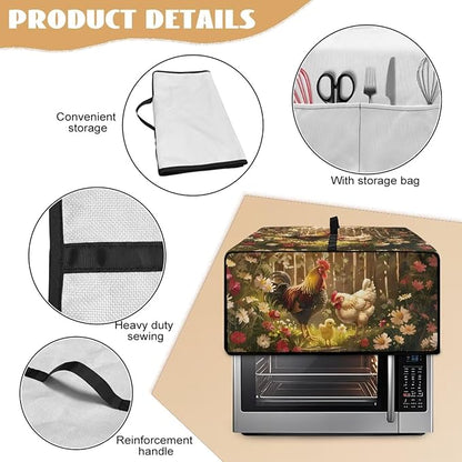 Air Fryer Toaster Oven Dust Cover with Side Pockets, Protective Countertop Microwave Oven Cover for Home Indoor Decor, S, 14.5 x 18.5 x 9 Inches, Rooster Chicken Daisy Print