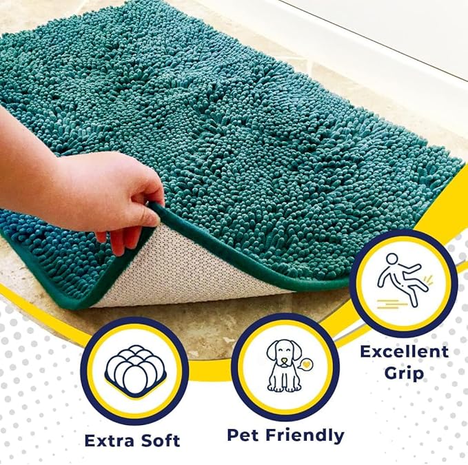 Muddy Mat® Original Dog Door Mat for Muddy Paws, Super Absorbent Microfiber, Non-Slip Washable Pet Rug, Quick Dry Chenille Entryway Carpet, Machine Washable Indoor Outdoor mat, Teal 24"x60"