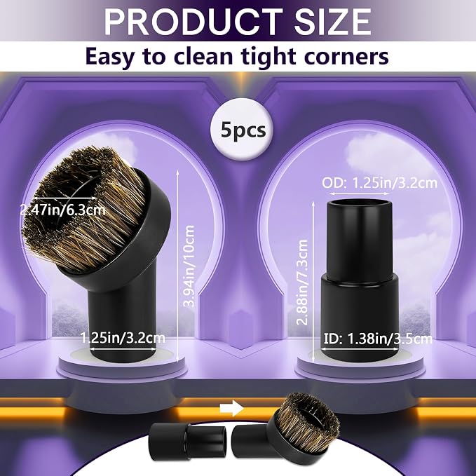 5PCS Horse Hair Brush Vacuum Attachment Set - Image 3