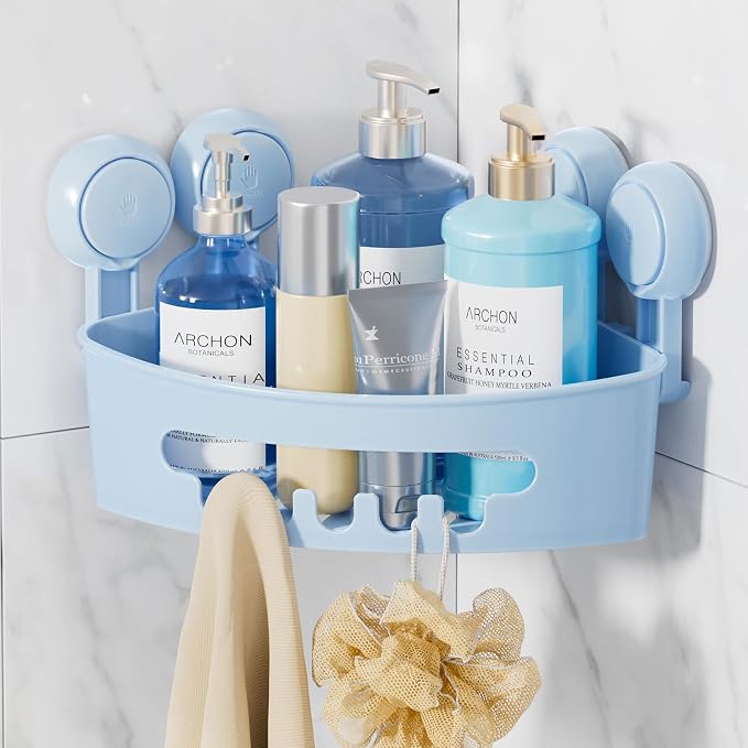 LEVERLOC Corner Shower Caddy Suction Cup, Shower Caddy Basket Powerful Suction by LEVERLOC