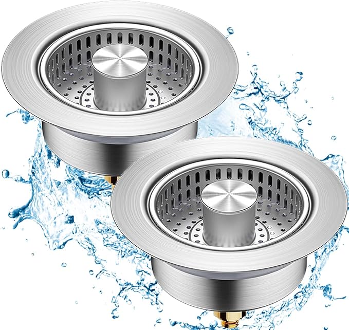 2 Pcs 3 in 1 Kitchen Sink Drain Strainer, Universal Stainless Steel Kitchen by HOME