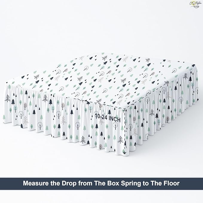 Cottington Lane Ruffled Bed Skirt King Size with Split Corner, Brushed Microfiber Hotel Quality Dust Ruffle, 15 Inch Drop Gathered Bedskirt, Soft, Stylish, Shrink & Fade Resistant, Winter Forest