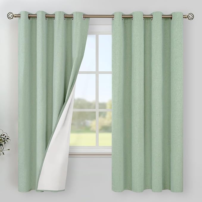 YoungsTex Light Green Linen 100% Blackout Curtains 68 Inch Length by YoungsTex