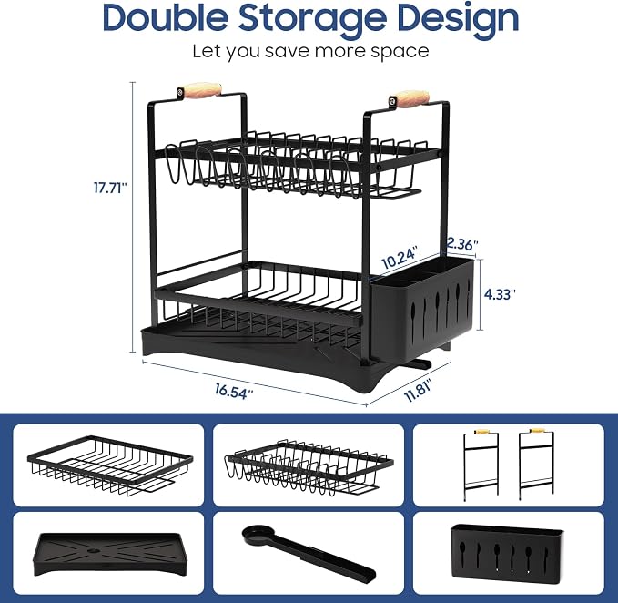 2-Tier Large Dish Drying Rack for Kitchen Counter - Image 5