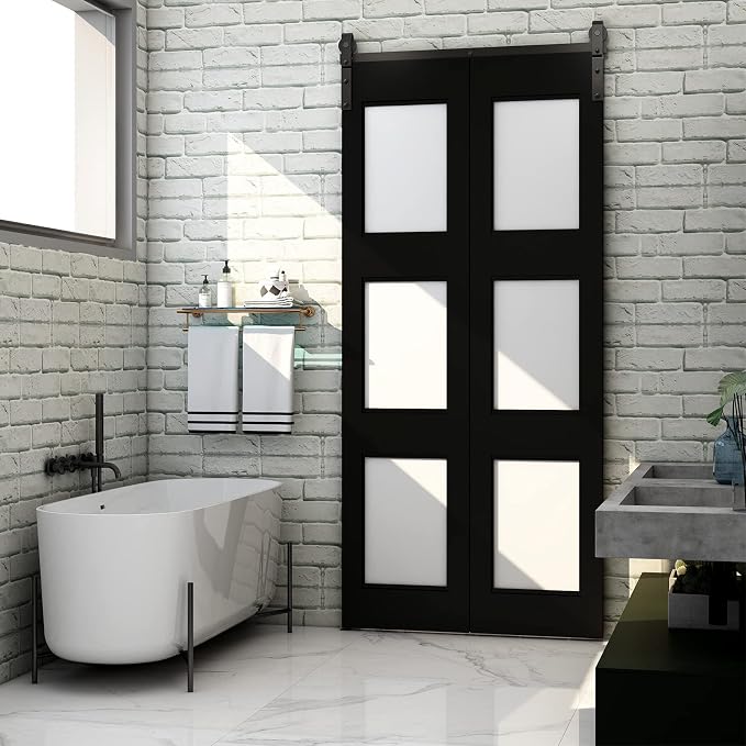 40" Bi-Folding Sliding Barn Door Hardware Track Kit, Smoothly&Quietly, Side - Image 3