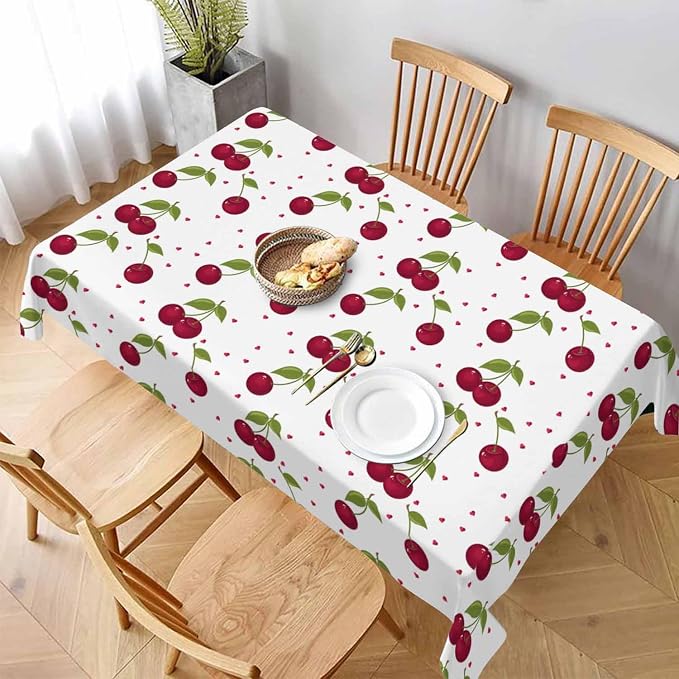 Red Cherry Table Cloth Rectangle Table Sweet Red Ripe Cherries Green Leaves - Image 3