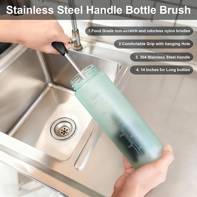 2 in 1 Long Handle Bottle with Straw Brush Cleaner Set, Stainless Steel Water - Image 5