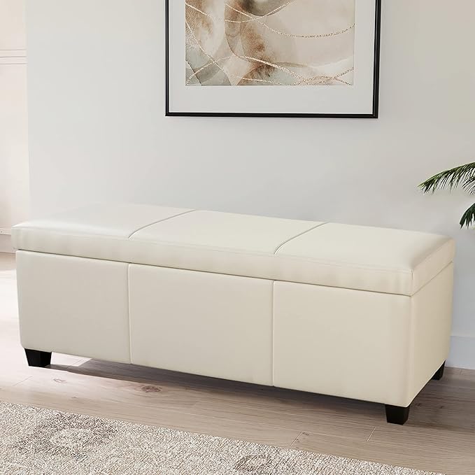 BELLEZE Storage Faux Leather Ottoman, 47 Inch Bench Bedroom Bench - Image 2