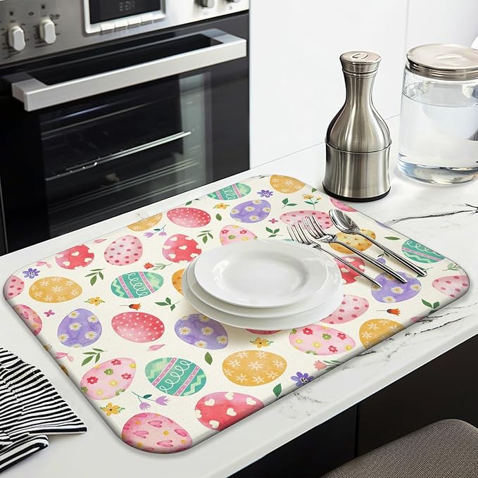 Easter Dish Drying Mat for Kitchen Counter, Happy Easter Cute Bunny Microfiber - Image 4