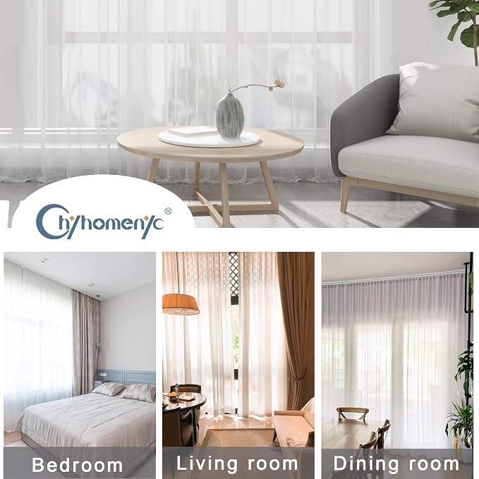 Chyhomenyc Sheer Curtains 120 Inch Extra Long, 2 Pieces, Rod Pocket Top Soft - Image 4