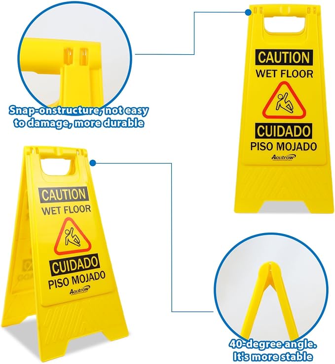 Caution Wet Floor Sign, Bilingual Foldable Safety Sign - Image 2