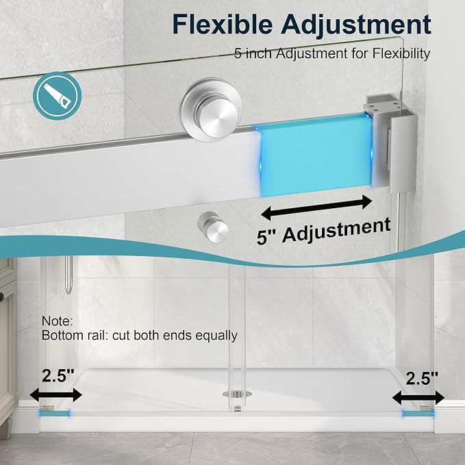KPUY Frameless Shower Door, 43-48" W x 76" H Double Sliding Glass Shower Door - Image 6