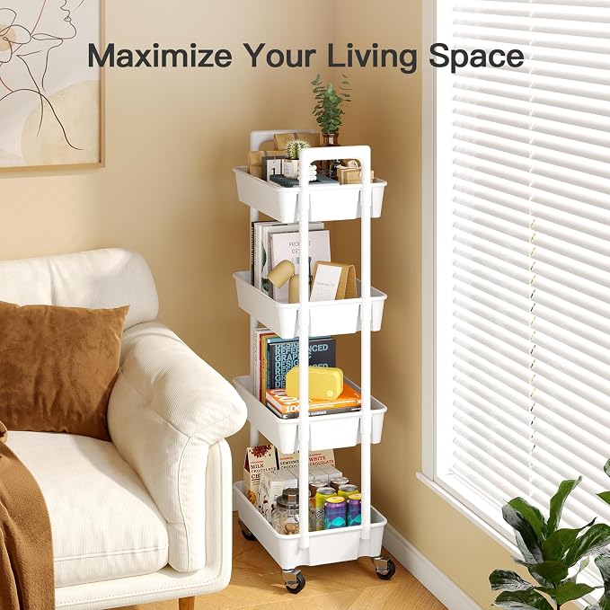 Pipishell 4 Tier Rolling Cart Organizer, Plastic Rolling Cart - Image 5